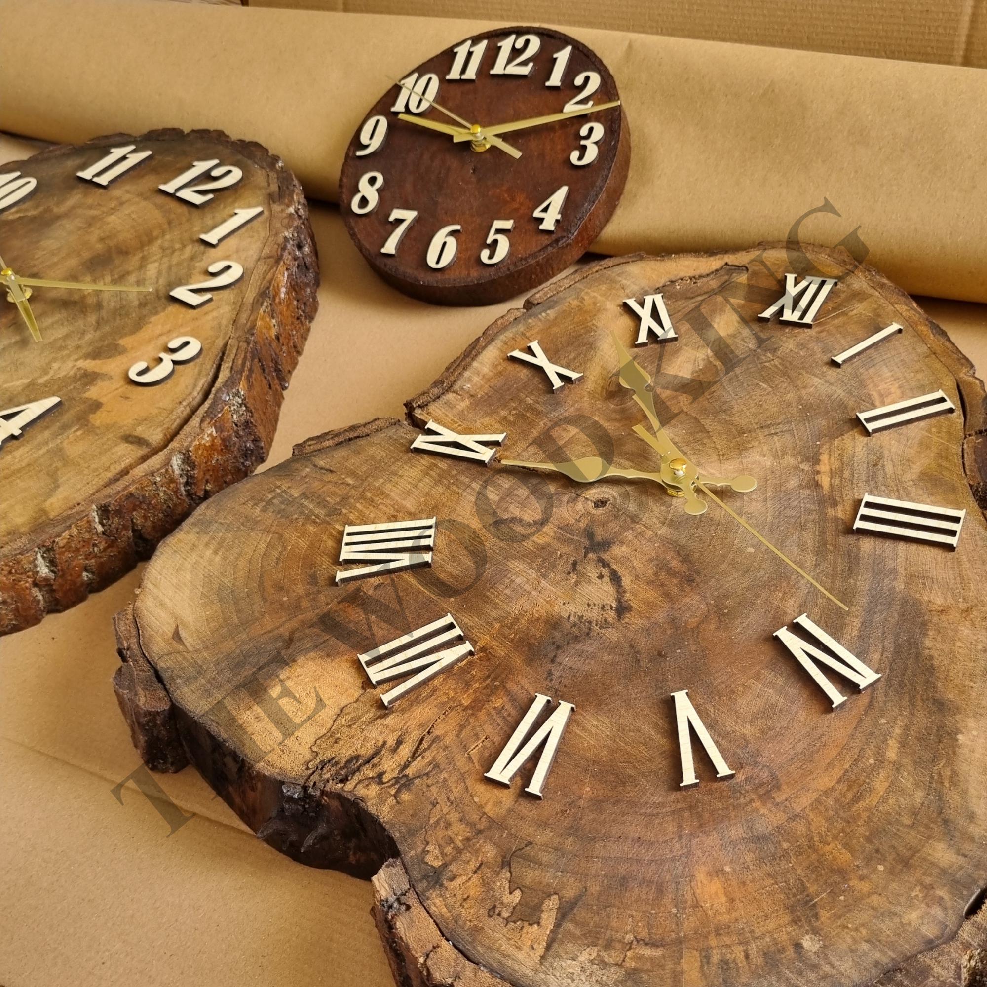 Live Edge Walnut Wood Clock, Handmade Rustic Wall Decor, Roman