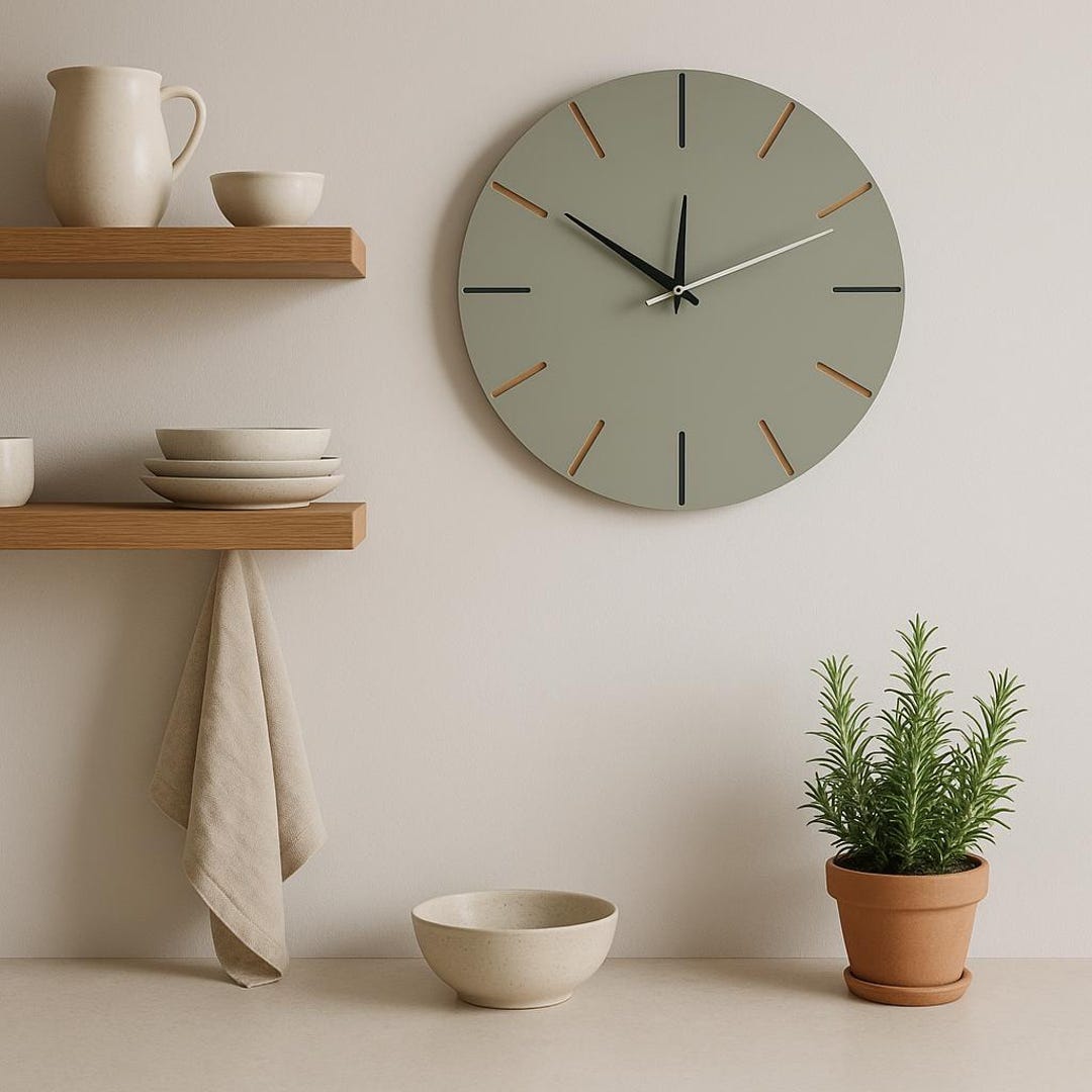 Sage Green Silent Minimalist Scandinavian Clock – Modern Wooden Decor ...