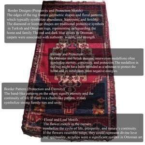 Handwoven Ottoman rug from the 1850s, featuring deep reds, blues, and geometric medallion patterns.