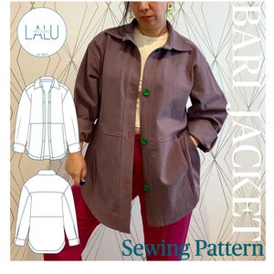 Bari Jacket PDF Sewing Pattern | Size-Inclusive | Jacket, Chore Coat, Drop Shoulder, Tulip Hem, Color block |Intermediate