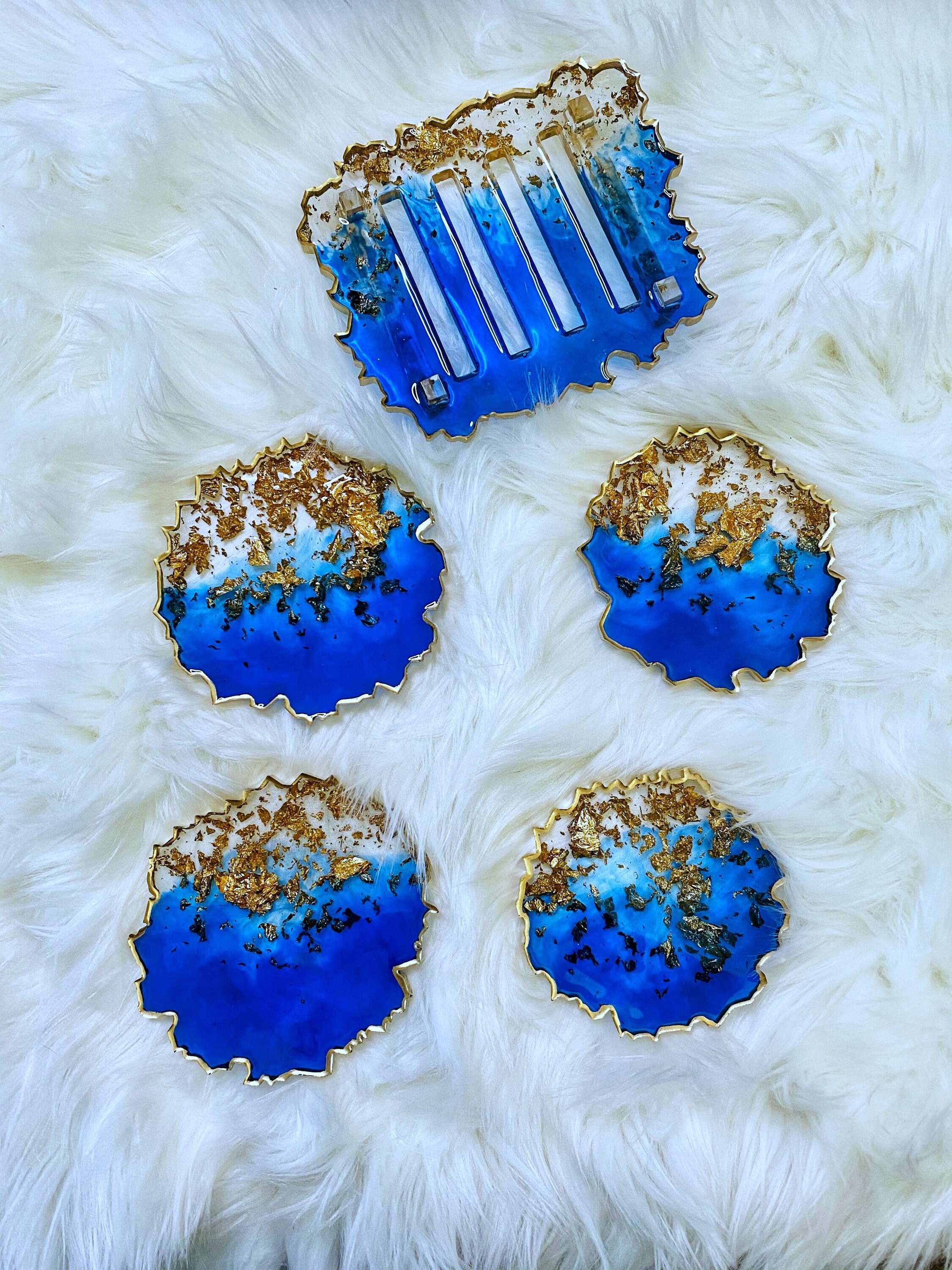 Set of 4 custom resin coasters with storage holder Etsy