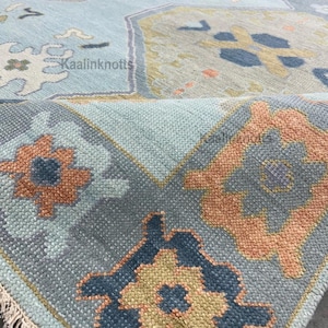 Blue And Gray Oushak Rug - Soft Wool Handmade Rugs For Bedroom, living Room & Drawing Room - Turkish Design Home Decor Area Rugs For Fool.
