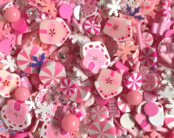 Pink Gingerbread House Christmas Clay Sprinkles. Fake Bakes, slime, decoden, embellishments, crafts