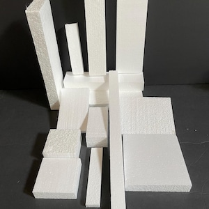 8”-10” Length EPS Polystyrene Square Planks, Pads, sheets, Rods, Bars, or Strips for Crafts Package Bumpers. Set of 4. Various Sizes