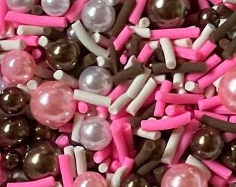 Neapolitan Ice Cream Scoop Sprinkles. Fake Chocolate, Vanilla, and Strawberry colored Clay Jimmies.