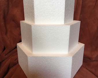 Hexagon Styrofoam EPS Polystyrene Hexagon Cake Dummies. Each size sold separately.