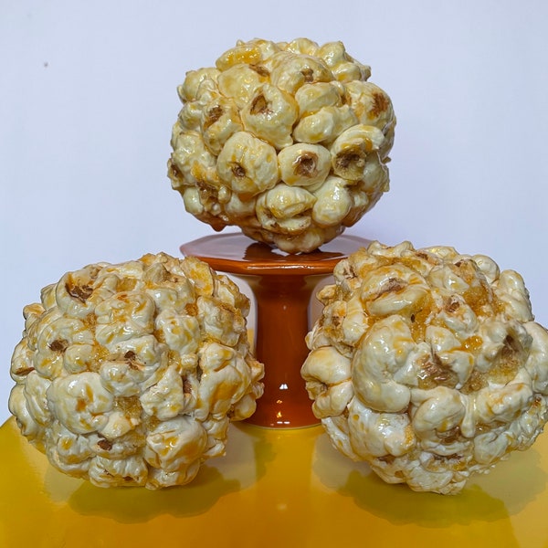 Popcorn Balls. Fake Old fashioned toffee coated Popcorn Balls.