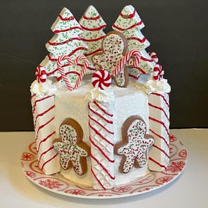 Christmas Little Debbie White Christmas Trees, Gingerbread Men, Nutter Butters Fake Cake. Fun Centerpiece for your Christmas Decor.