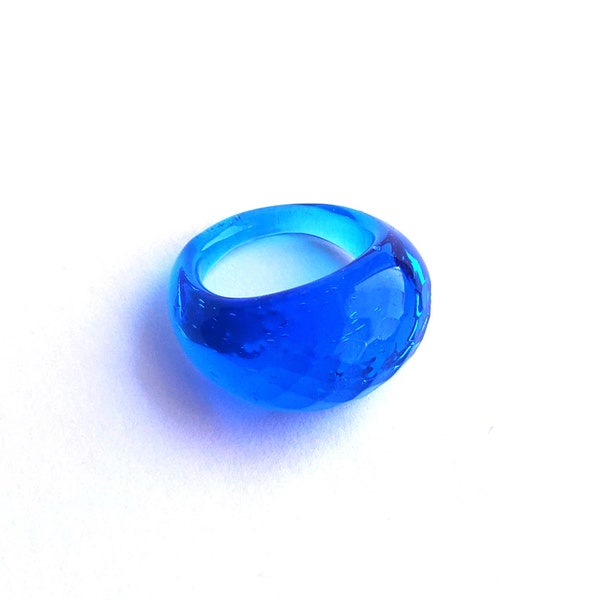 Blue Chunky Glass Ring