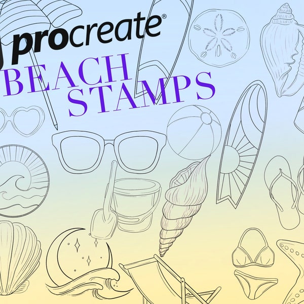 Set of 18 Procreate  beachy stamp brushes | digital stickers | digital planner stickers