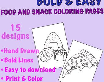 Food Coloring Pages | 15 Bold and Easy Designs (Digital/Printable)