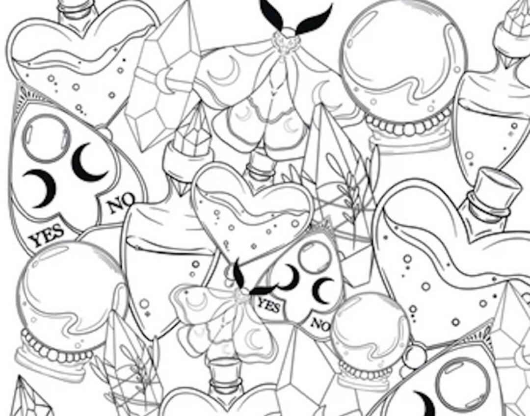 Witchy/magical Coloring Page Digital/printable Coloring Page - Etsy