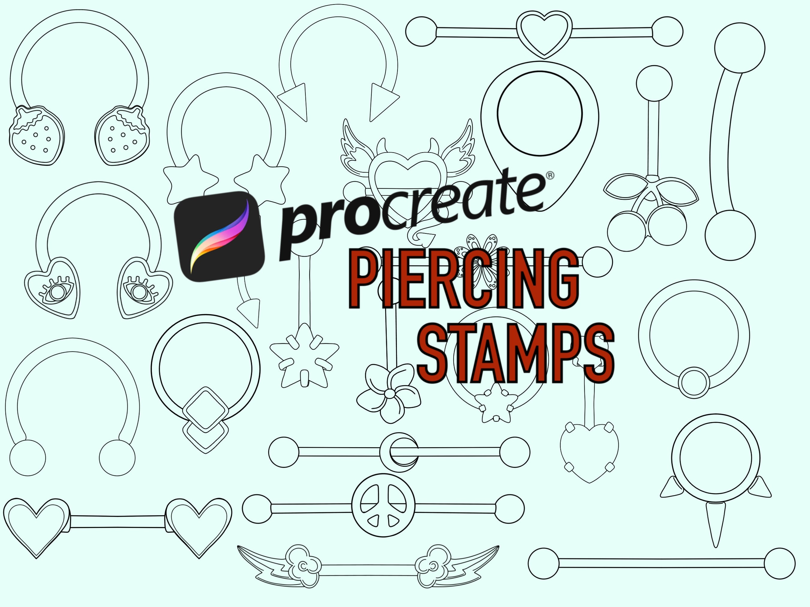 Pircing Sticker Set of 25 Procreate Piercing Stamp Brushes | Digital Stickers | Digital ...