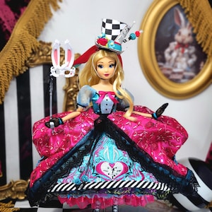 Alice in Wonderland Doll, OOAK, Midnight Masquerade, 12", 17-Piece Ensemble, Marie Antoinette inspired, Remake, Bespoke