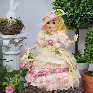 OOAK, Alice im Wunderland Puppe, viktorianisches Landhaus, 12-teiliges Ensemble, klassische Puppe, 1 von 1, Sonnenhut, Spitze, Maßanfertigung, viktorianischer Stil, Blumen