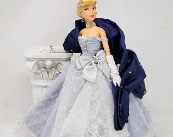 OOAK Cinderella Doll: Under the Midnight Stars Ball Gown, Tiara, 13-Piece Ensemble