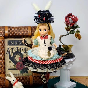 OOAK, Alice in Wonderland Doll, Vintage, 12-Piece Ensemble, Classic Doll, 1 of 1, Top Hat, Mad Hatter, Bespoke, Victorian Style, Gloves