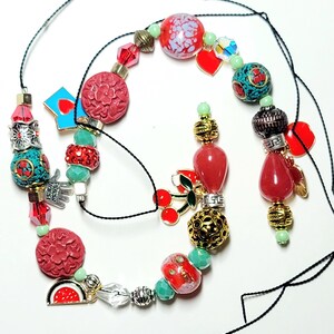 Blythe Doll Beaded Pull String: Cherry Strawberry Theme, 18"