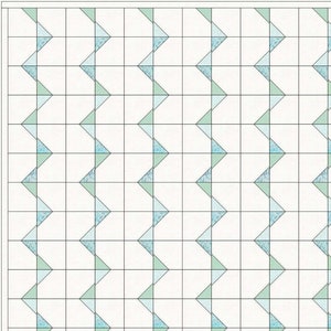 May include: A repeating pattern of light blue and green triangles on a white background. The triangles are arranged in a staggered pattern, creating a chevron effect.