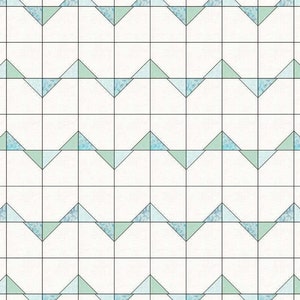May include: A white background with a grid pattern. The grid is filled with alternating light blue and green triangles.