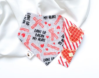 Bacon Heart Valentine Dog Bandana, Snap-On Cotton