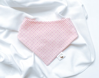Soft Pink Plaid Dog Bandana, Snap-On Cotton Pet Scarf