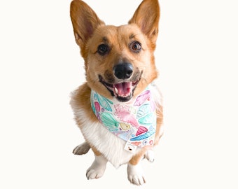 Watercolor Shells Dog Bandana, Cotton Snap-On Bandana