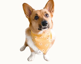Happy Flowers Dog Bandana, Summer Yellow Floral, Snap-On Cotton