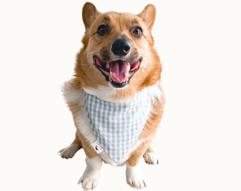 Blue Plaid Dog Bandana, Snap-On Picnic Style