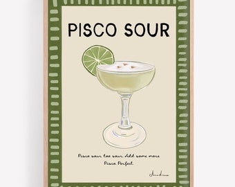 Pisco Sour Print: Cocktail Illustration, Bar Cart Wall Art