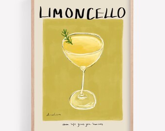 Impressão de coquetel de limoncello: arte de parede para carrinho de bar