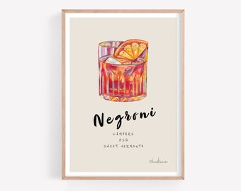 Negroni Cocktail Print: Bar Cart Wall Art Poster