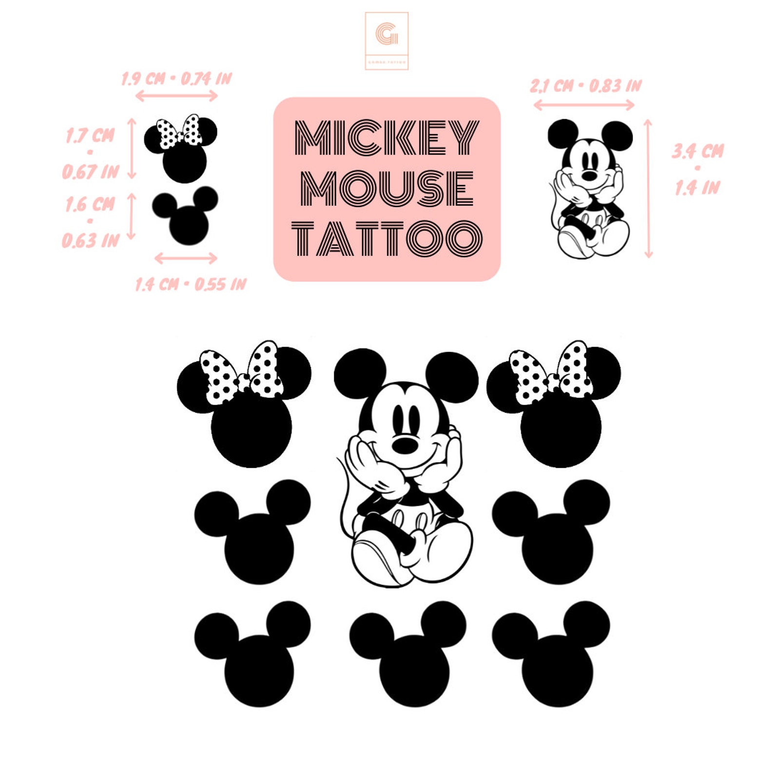 Disney Temporary Tattoo Mickey Mouse Tattoo Minnie Mouse Etsy UK
