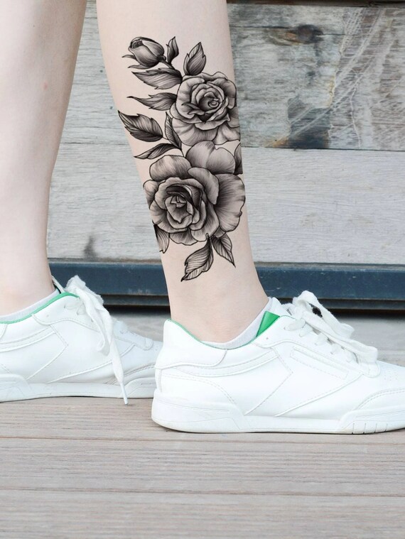 Peony Temporary Tattoo Black Fake Tattoo for Women Peony - Etsy