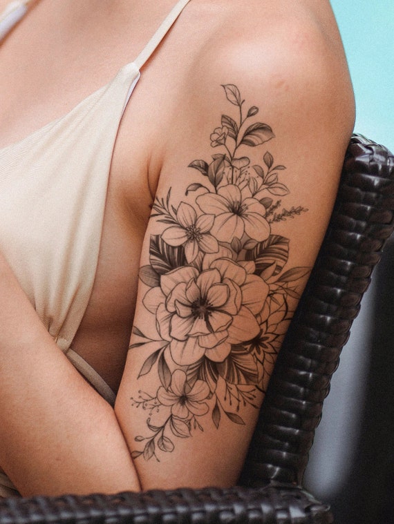 Large Temporary Tattoos Women Black Floral Temporary Tattoo - Etsy Israel