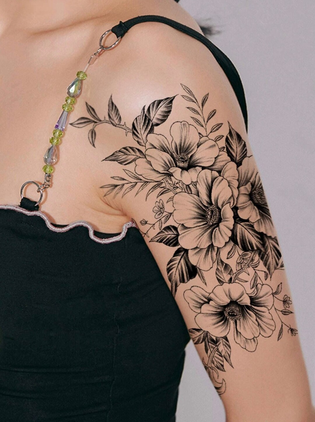 Large Floral Temporary Tattoos Shoulder Tattoo Flower for Etsy