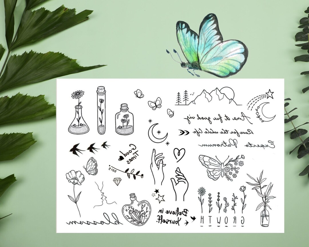 Tiny Tattoo Set Cute Temporary Tattoo Women Finger Tattoo Etsy