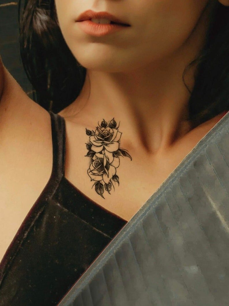 Large Black and White Temporary Tattoos Set Rose Temporary Etsy Australia