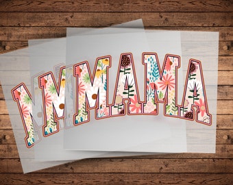 T-shirt imprimé floral bohème Mama, impression DTF, transfert direct sur film, prêt à presser, design universitaire Mama pour les mamans sportives, jeu rétro, maman fière