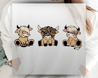 Highland Cow DTF Print Ready To Press Shaggy Cow Screen Print Farm Cow Design Highland Cow Design Farm Girl DTF Heat Transfer Cute Cow HTV