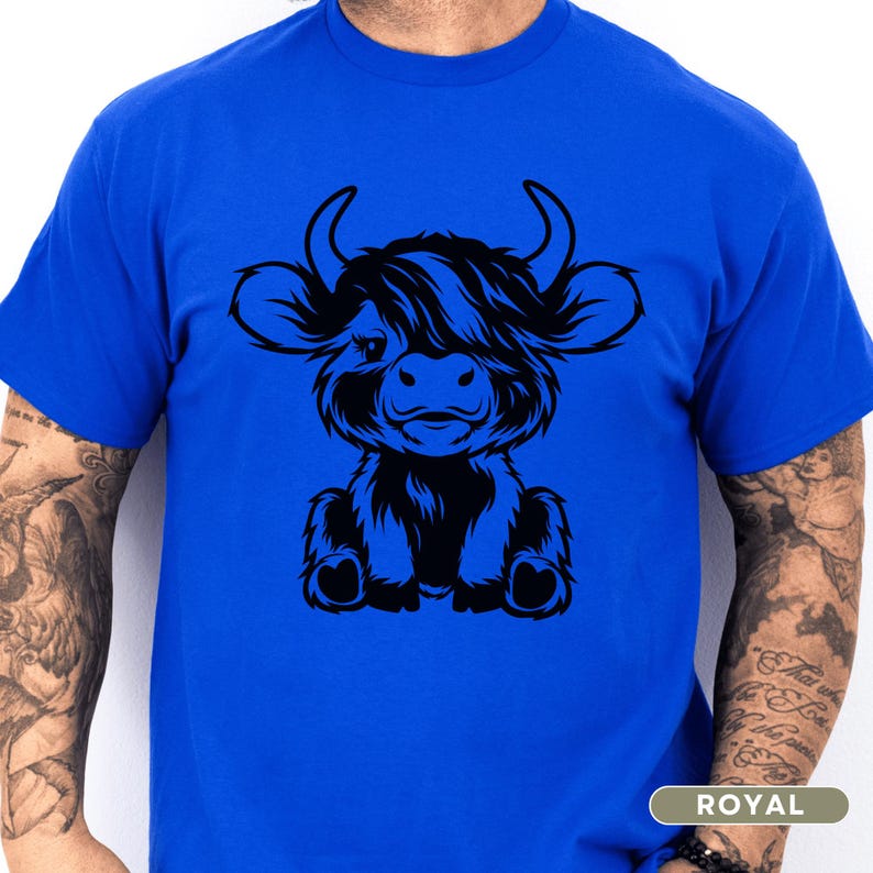 Highland Cow T-shirt for Women, Youth and Toddlers Royal