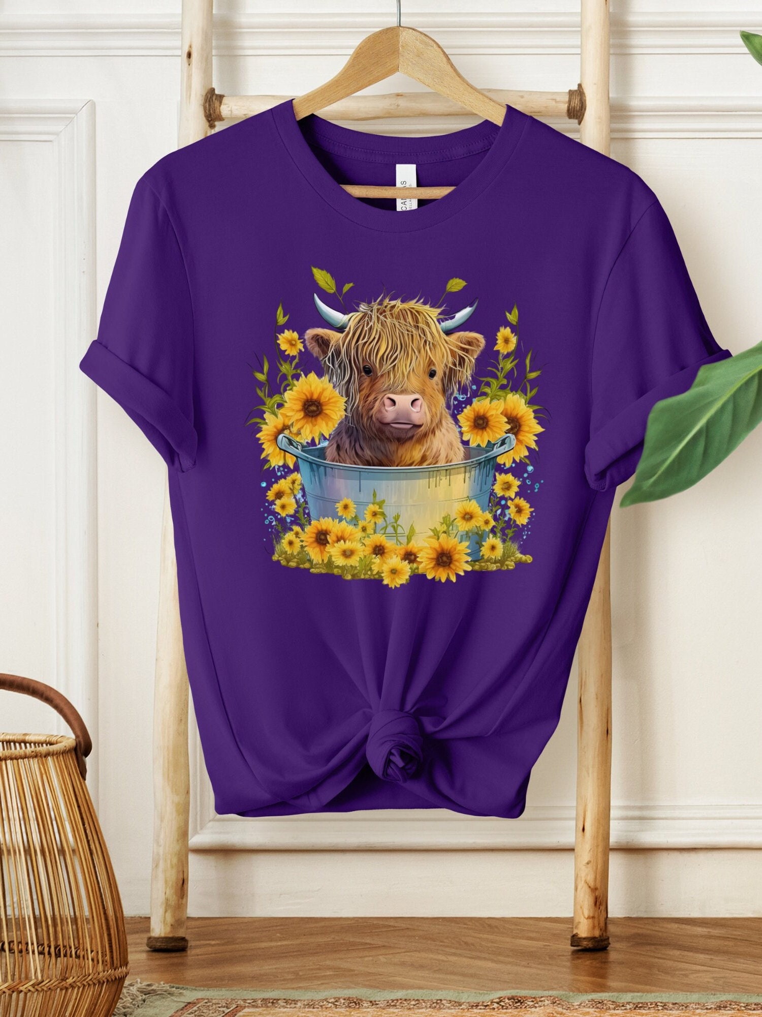 Highland Cow T-shirt Cow Sunflower Shirt Yellow Sunflower