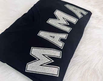 Mama Glitter V-Neck Shirt For Moms Sparkly T-Shirt for Sports Mom of Girls or Boys Gift for Her Bella Canvas Shirt for Women Mothers Day