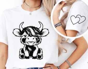 Highland Cow T-shirt with Heat on Left sleeve