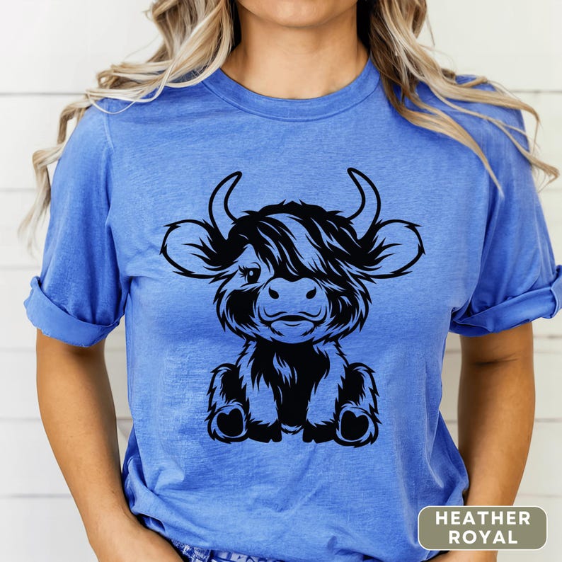 Highland Cow T-shirt for Women, Youth and Toddlers Heather Royal
