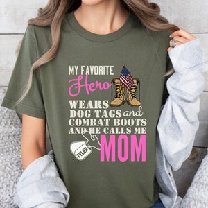Personalized Proud Military Mom T-Shirt: Combat Boots & Dog Tags