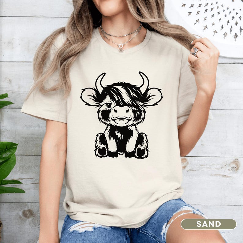Highland Cow T-shirt for Women, Youth and Toddlers Sand