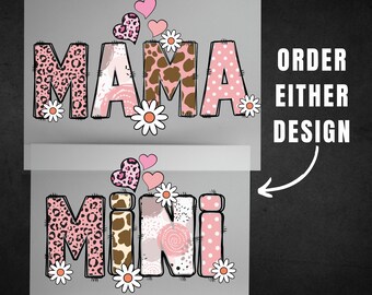 Mama Impression DTF Mama et Mini Transfert direct sur film Impression florale et animale, impression à chaud pour maman et fille T-shirt assorti pour fille