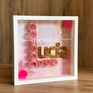 8x8 Customized Shadow Box Wall Decor, Paper Flower, Heart Flower,  3D Roses, Personalized Gifts, Family Gifts, Style 2