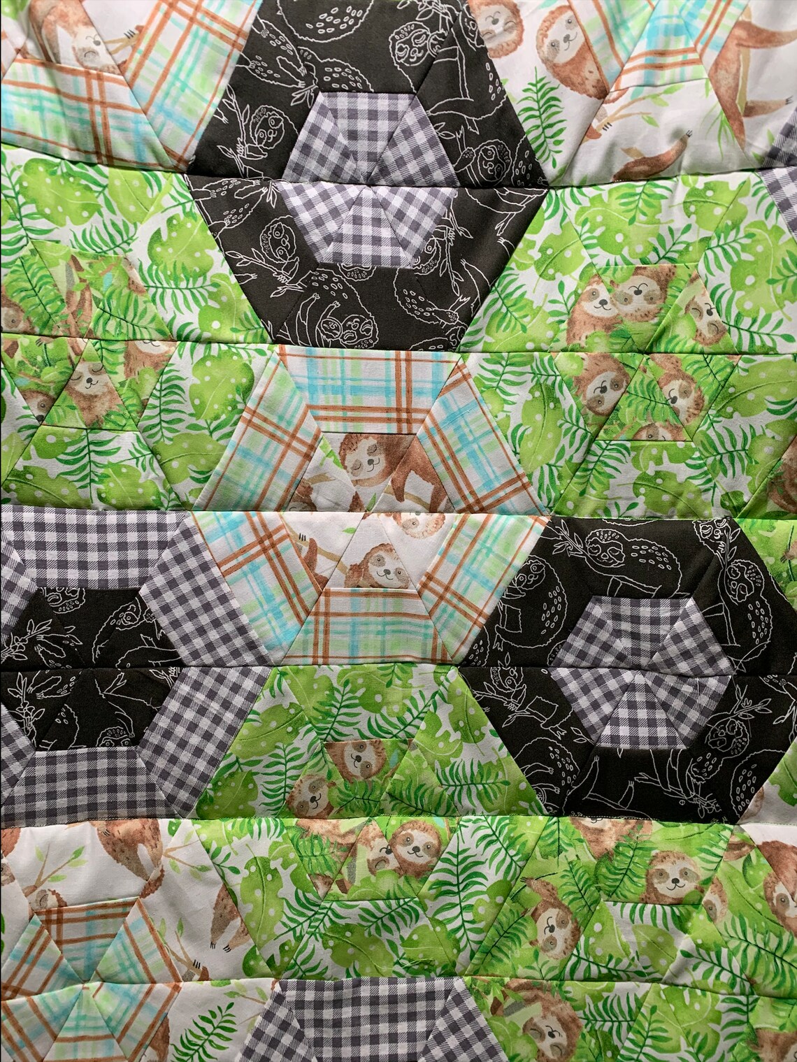 Handmade Sloth Baby Quilt Cotton Patchwork Hexagons and Etsy
